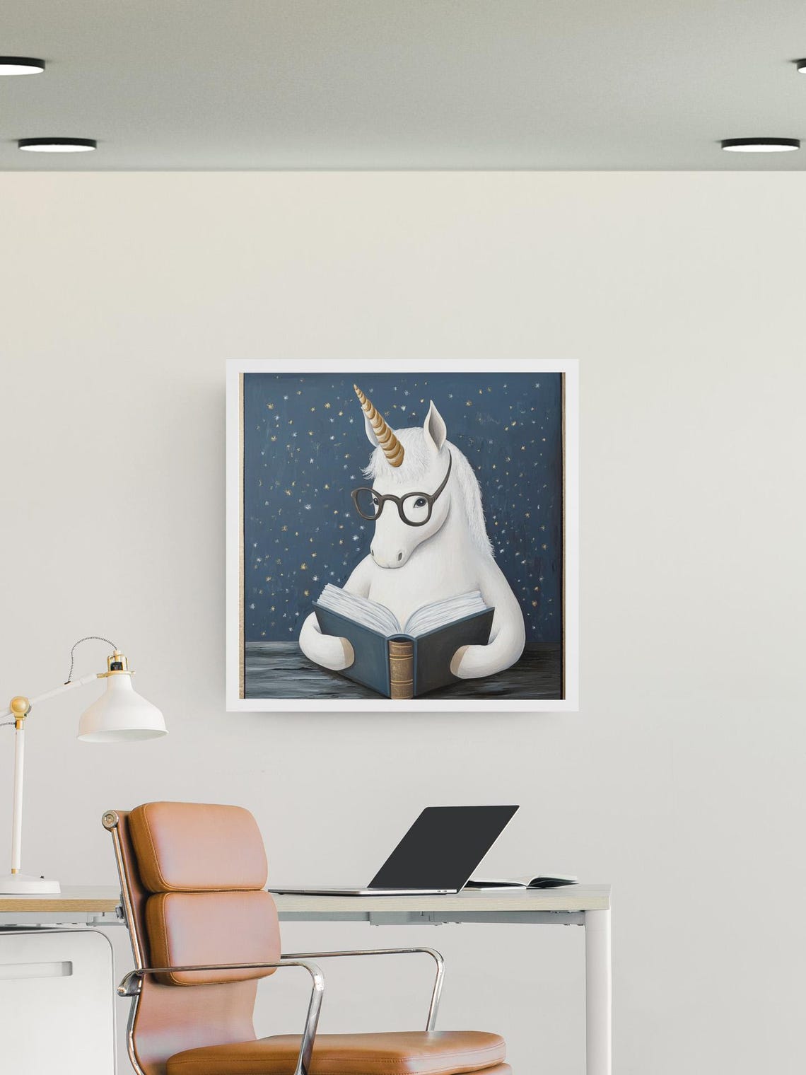 Bookish Unicorn with Glasses Reading a Book Starry Night Poster - Image 2