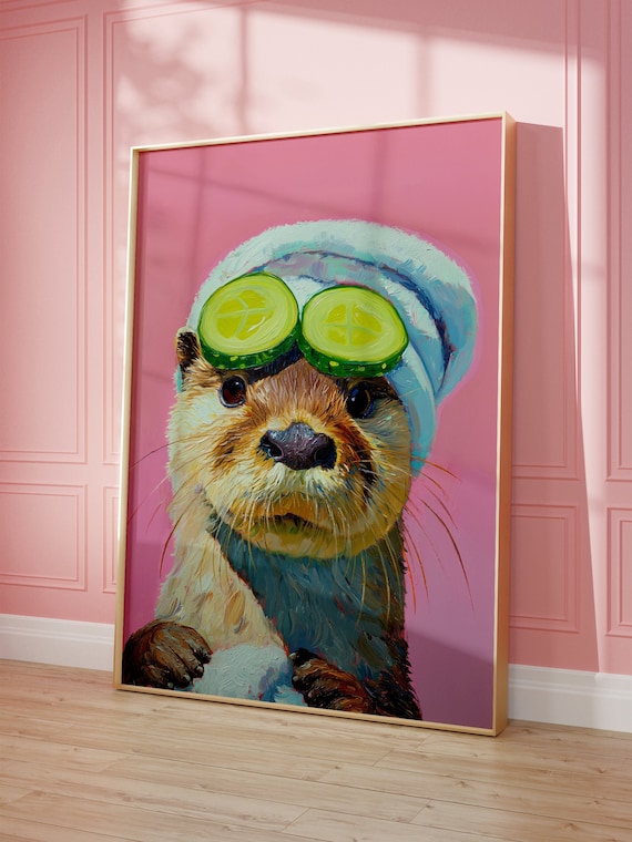 Cute Otter, Maximalist Bathroom Decor Art Print