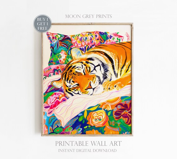 Sleeping Tiger Maximalist Oil Painting Poster