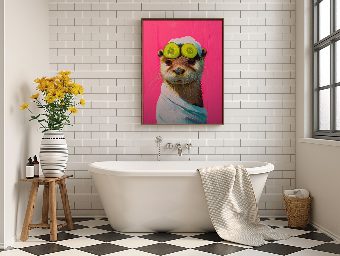 Cute Otter Maximalist Bathroom Wall Art - Image 5