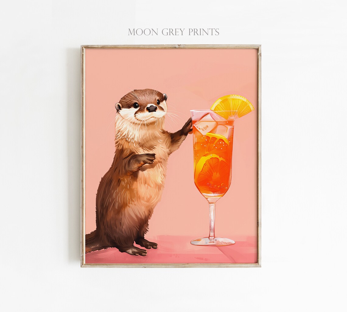 Otter With Aperol, Maximalist Oil Painting Poster - Image 5