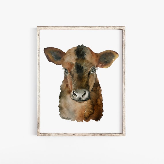 Angus Cow Calf Watercolor Art Print, Nursery Decor