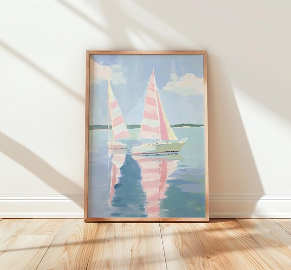 Pastel Sailboat Boho Nursery Watercolor Art Print