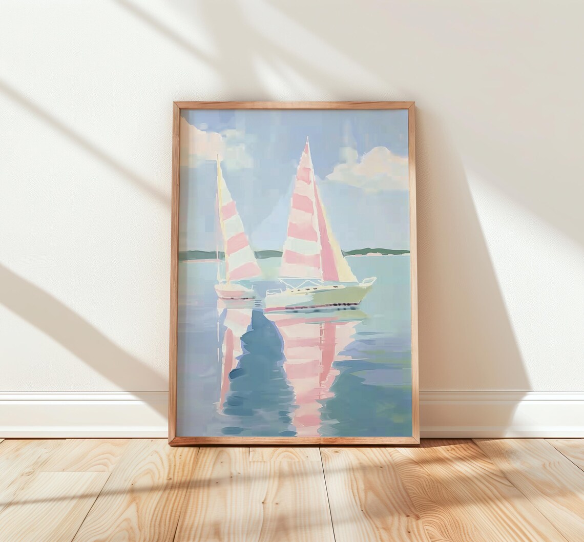 Pastel Sailboat Boho Nursery Watercolor Art Print