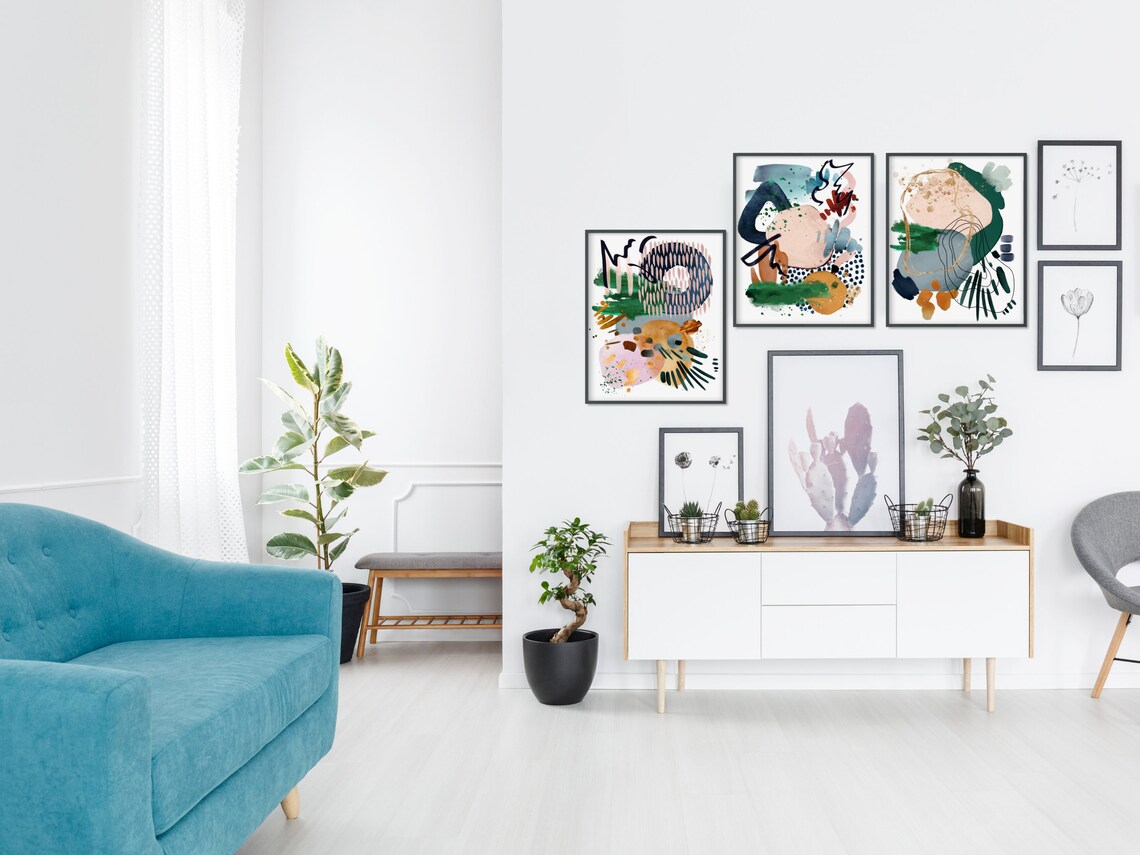 Colorful Abstract Watercolor Navy Blush Green Modern Art Print - Image 3