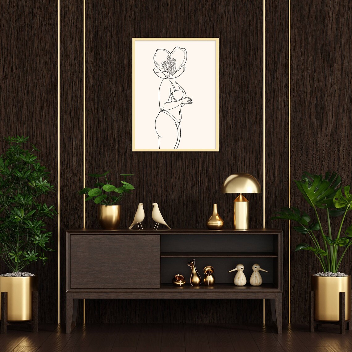 Curvy Flower Head Woman Minimalist Line Art Feminine Body Poster - Image 3