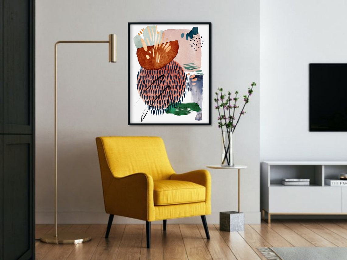 Terracotta Blush Sage Green Abstract Patterned Watercolor Poster - Image 3