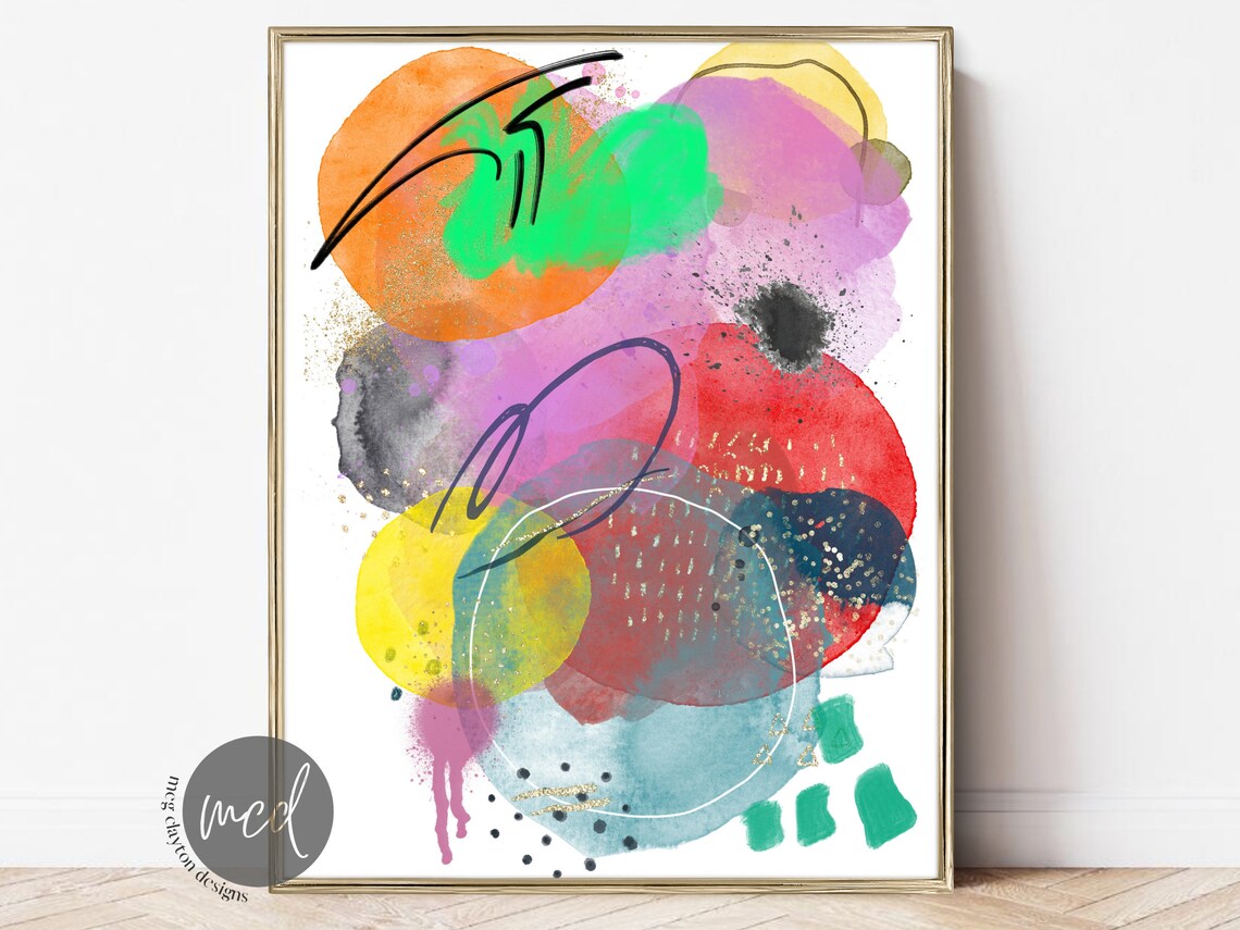 Colorful Abstract Watercolor Organic Shapes Modern Art Poster