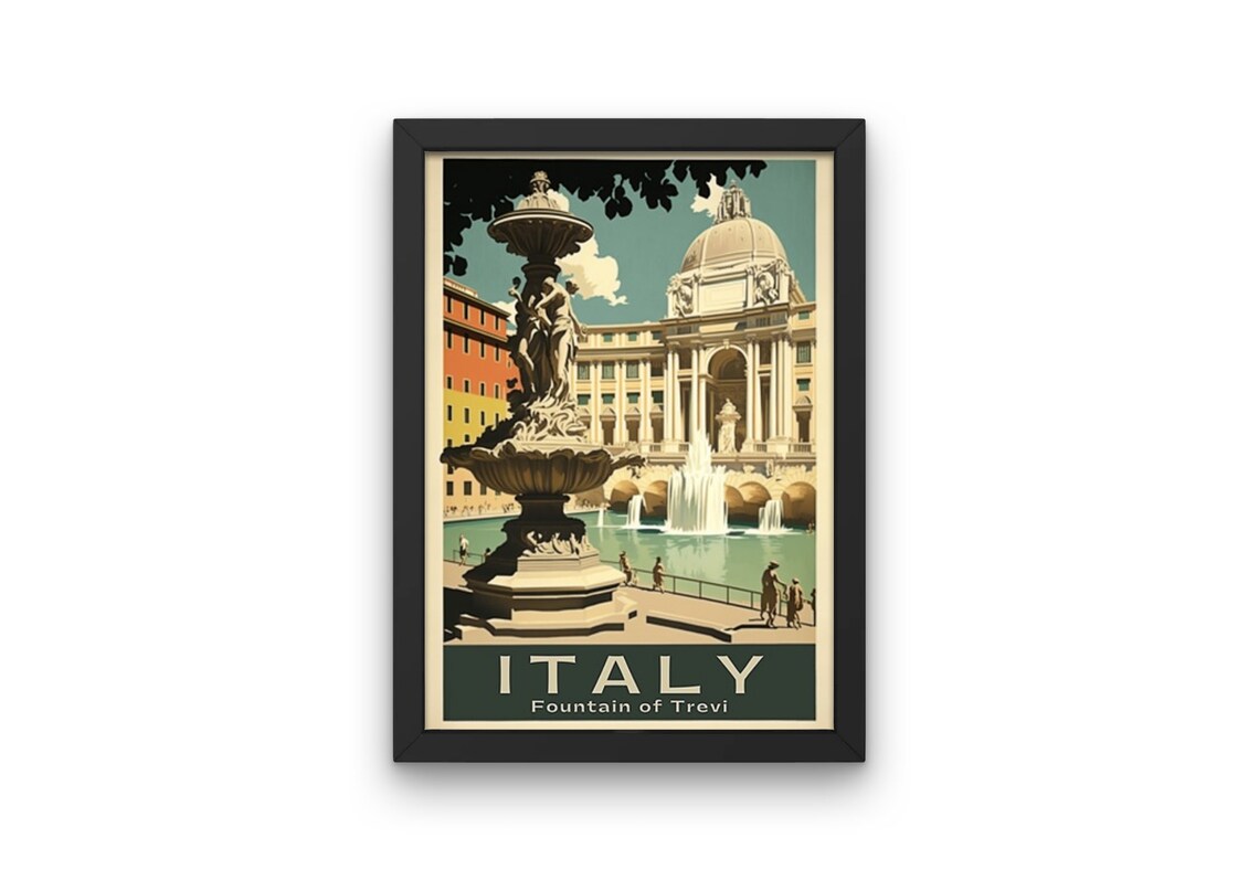 Rome Italy Trevi Fountain Baroque Palace Vintage Travel Poster