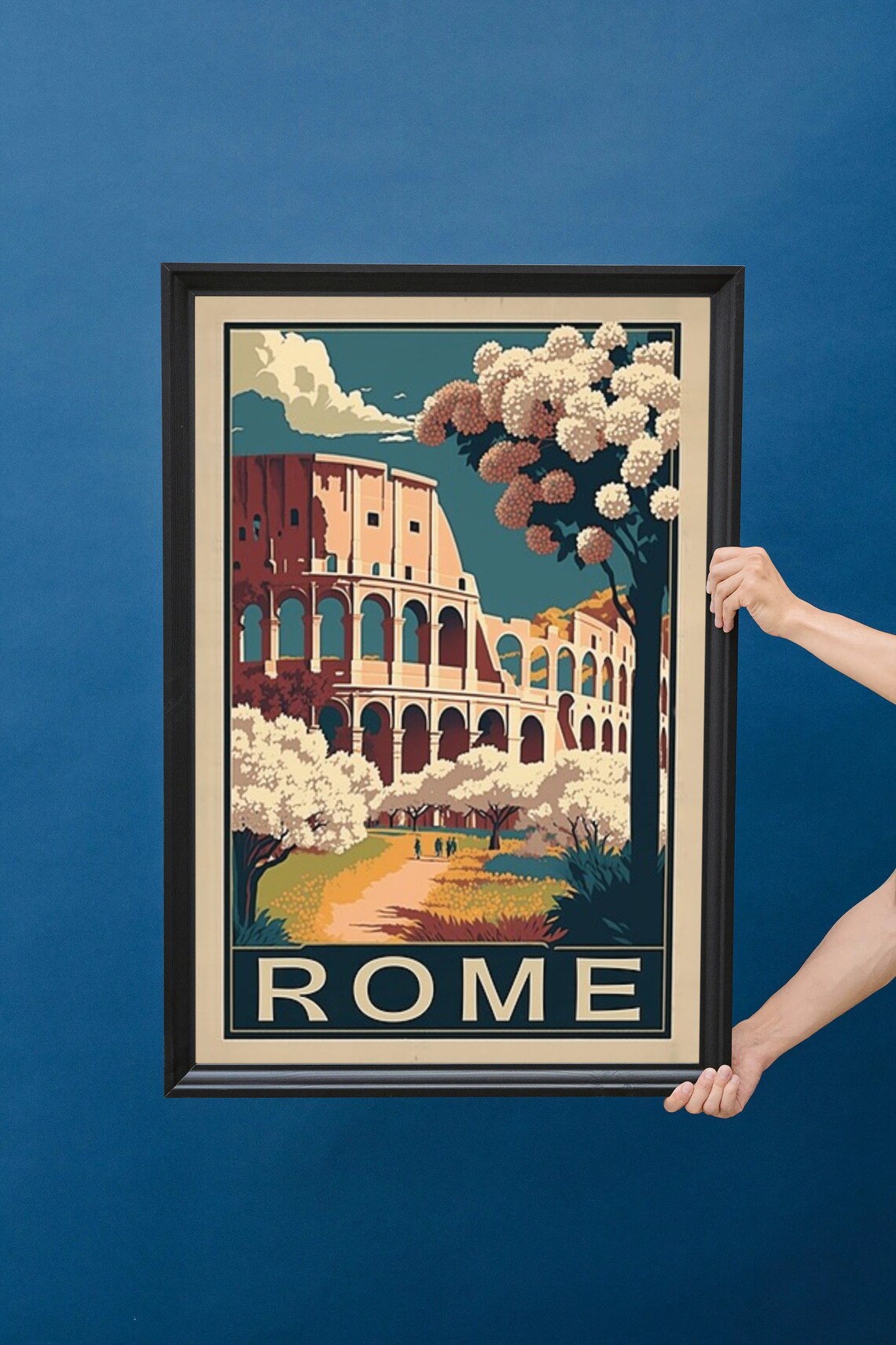 Rome Italy Colosseum Blossom Trees Retro Vintage Travel Poster - Image 5
