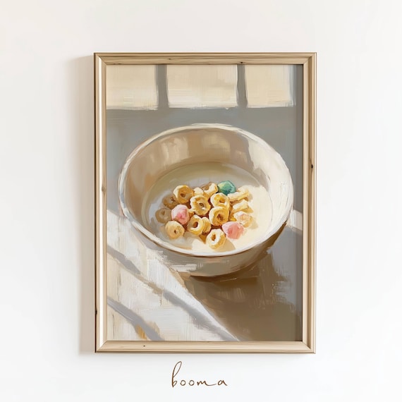 Bowl of Cereal Still Life Painting Playful Breakfast Kitchen Art Poster