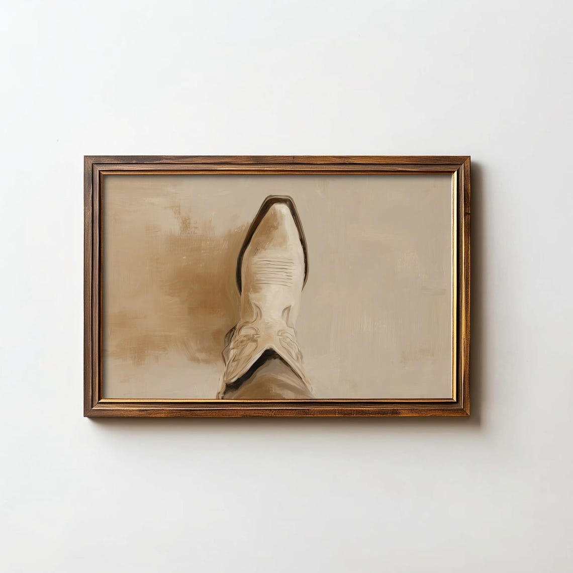 White Cowboy Boot Painting Tan Minimalist Western Ranch Decor Poster