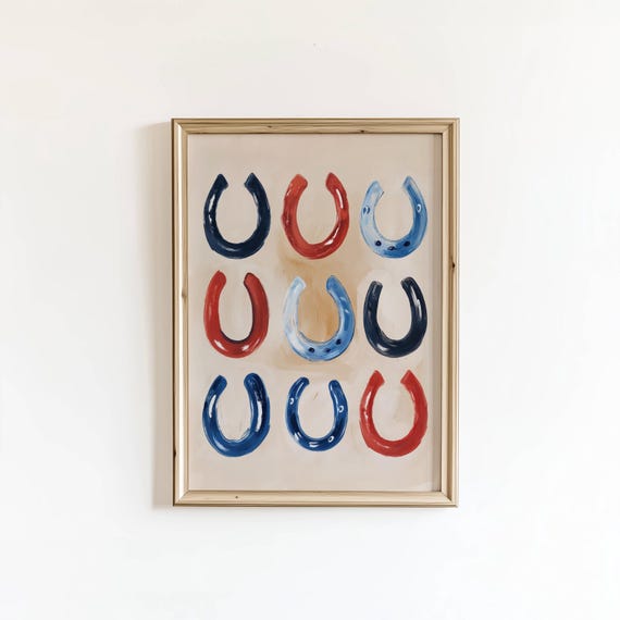 4th Of July Wall Art Horseshoes Print Western Style Decor Minimalist Digital Download