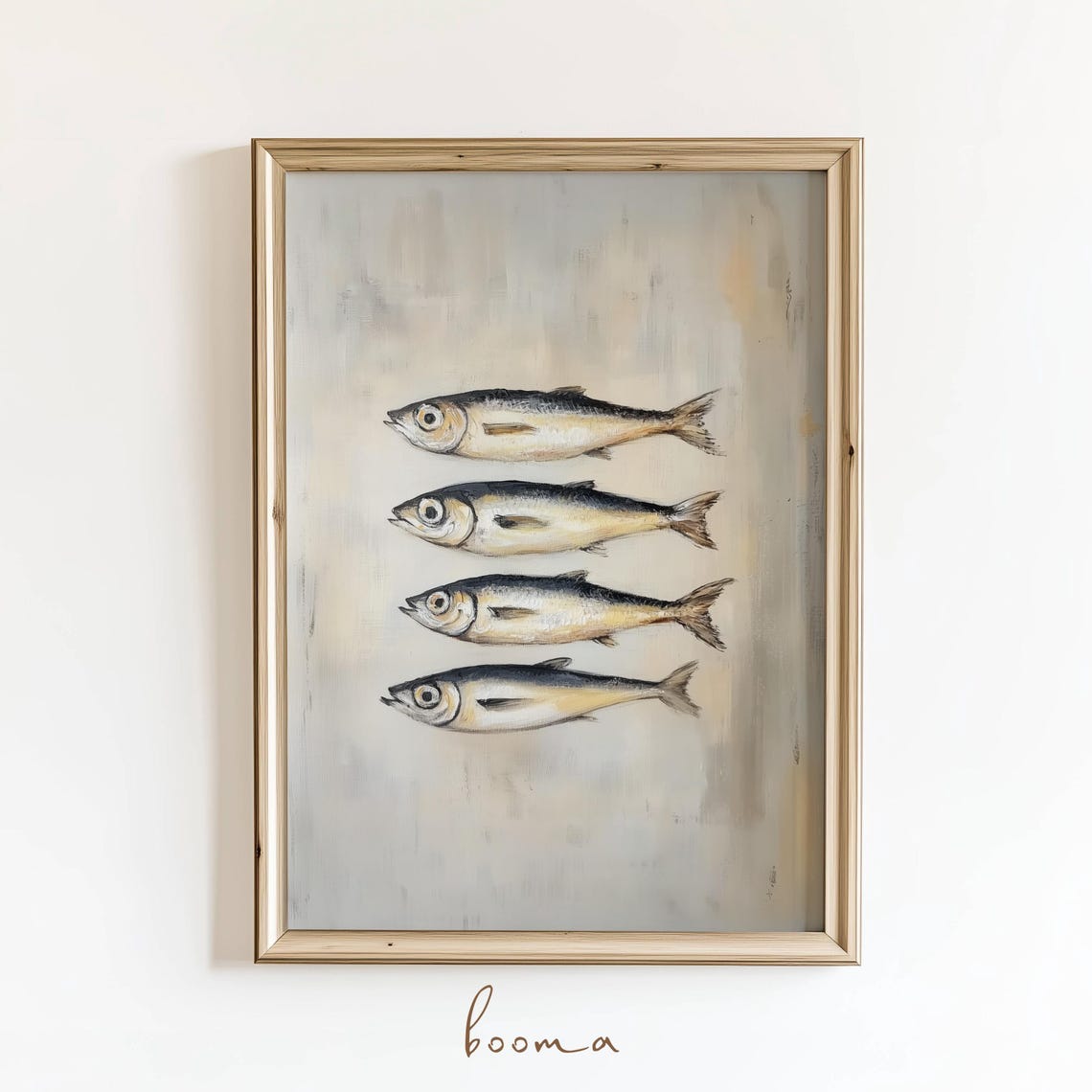 Four Painted Silver Fish Minimalist Naturalist Kitchen Art Poster