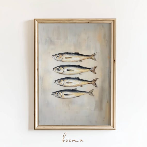 Sardine Fish Oil Painting Print Coastal Kitchen Art Digital Download