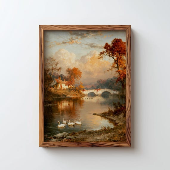 Fall Landscape Print Floral Art Cottagecore Autumn Wall Digital Download