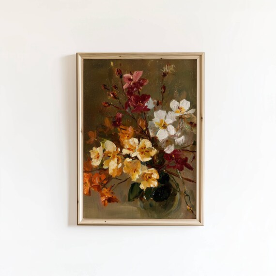 Vintage Wildflower Bouquet Oil Painting Rustic Floral Still Art Poster