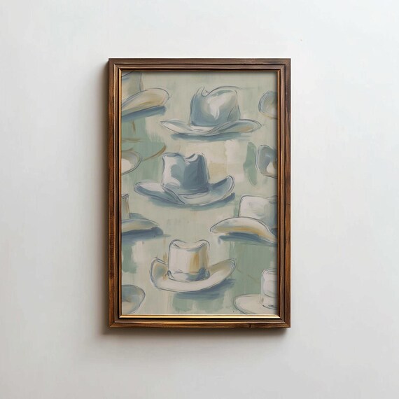 Sage Green Cowboy Hats Painted Western Modern Style Decor Poster
