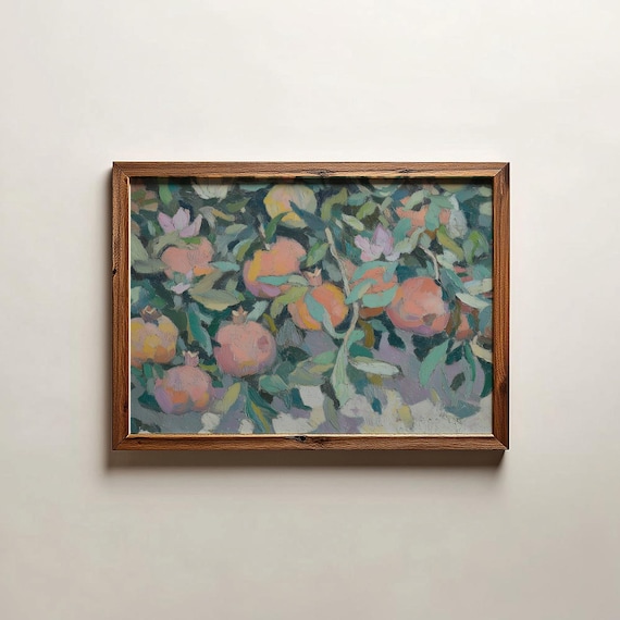 Impressionist Pomegranate Tree Painting Blush Fruit Still Life Art Poster