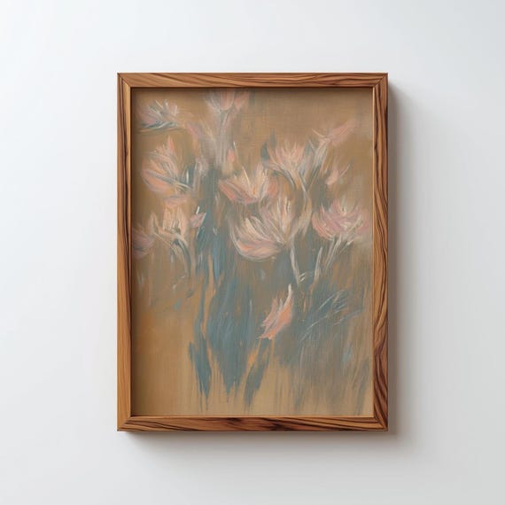 Abstract Flowers Contemporary Oil Painting Neutral Colors Modern Wall Art Digital Download