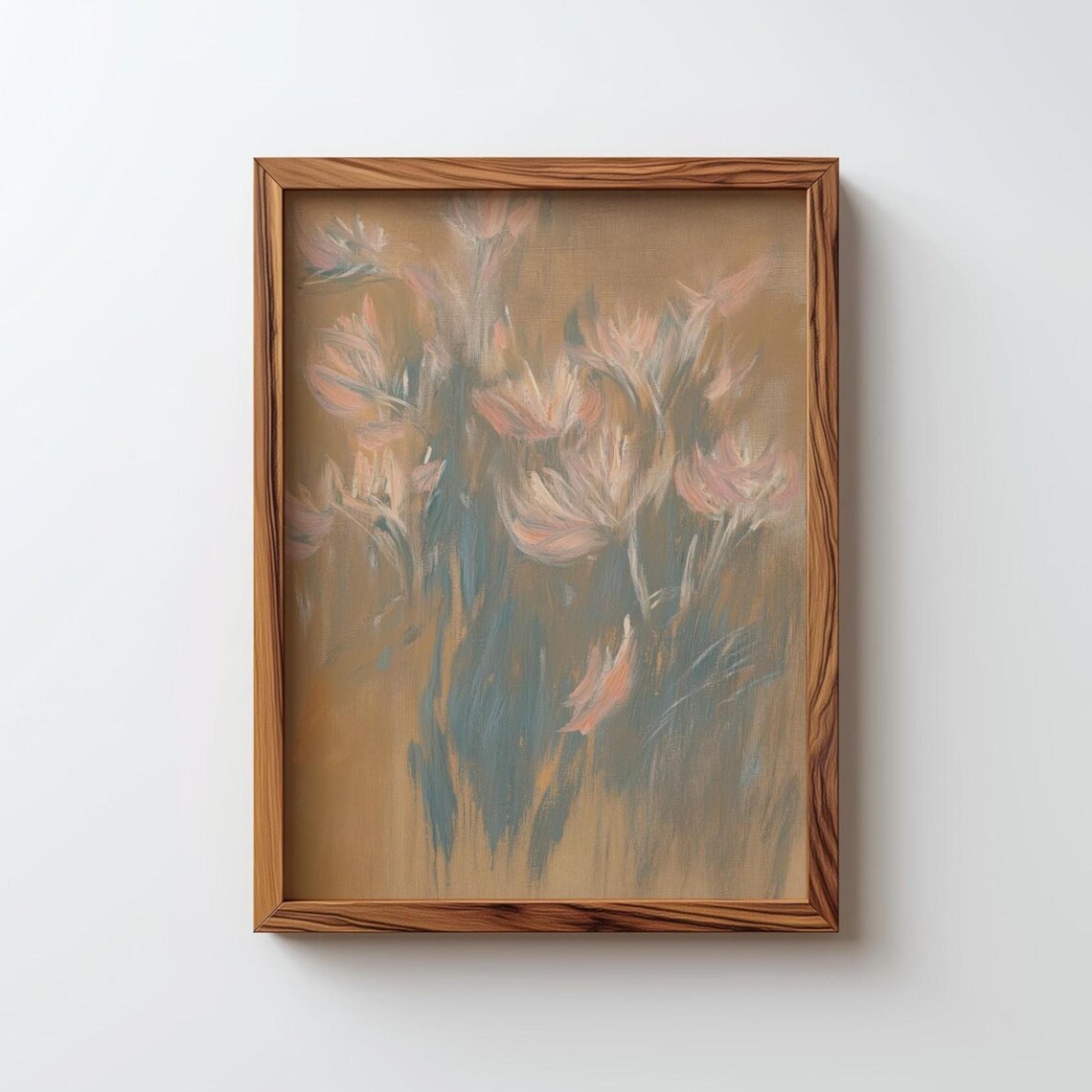 Abstract Blush Flowers Neutral Oil Painting Soft Modern Floral Poster