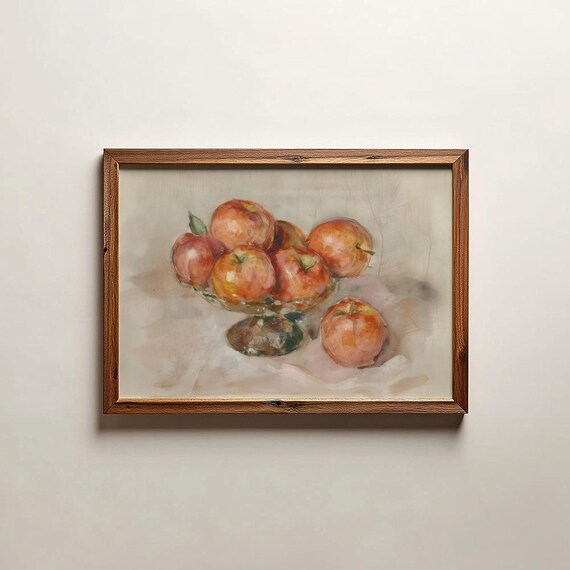 Apples Bowl Soft Watercolor Still Life Light Airy Kitchen Wall Poster