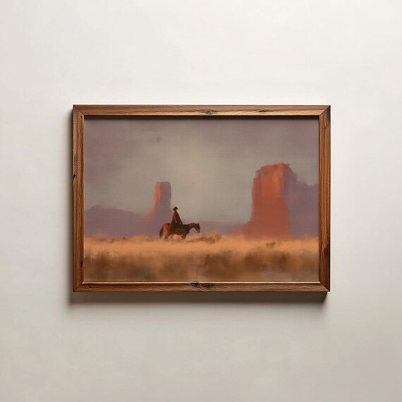 Desert Cowboy Rider Red Rock Buttes Western Landscape Painting Poster