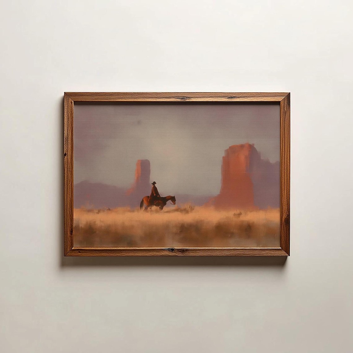 Desert Cowboy Rider Red Rock Buttes Western Landscape Painting Poster