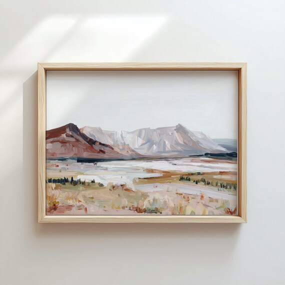 Rustic Abstract River Landscape Painting Vintage Cabin Decor Autumn Poster Country Farmhouse Digital Download
