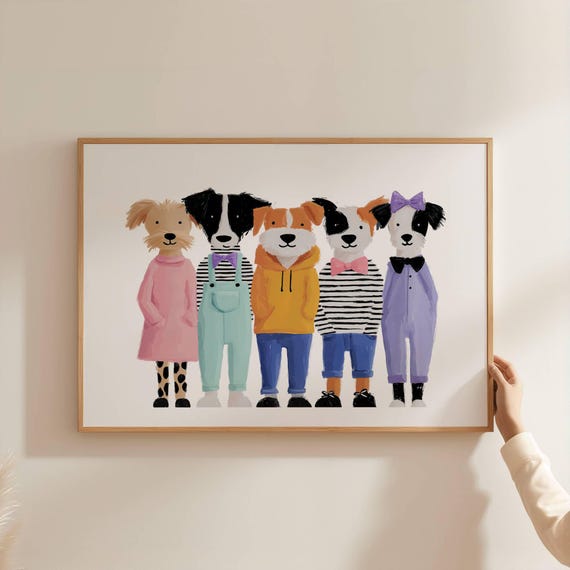 Minimalist Dog Wall Art Playful Puppy Illustration Kids Room Decor Nursery Animal Poster Fun Lover Gift Colorful Print