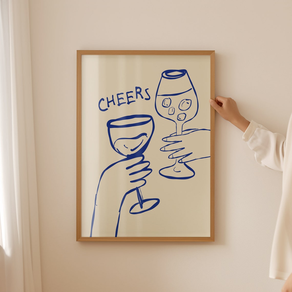 Cheers Wine Glasses Toast Blue Bar Cart Drink Art Kitchen Decor Poster - Image 5