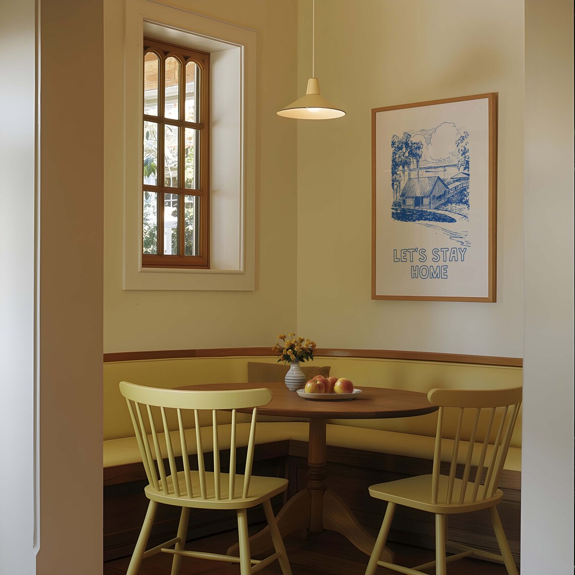 Let's Stay Home Vintage Coastal Beach Cottage Line Art Poster - Image 5