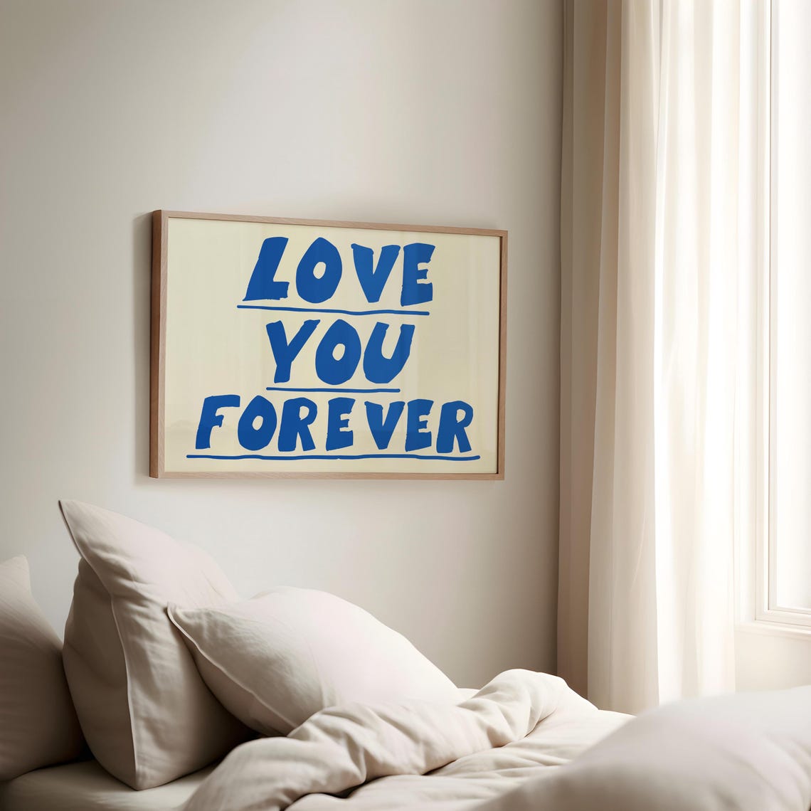 Love You Forever Bold Blue Typography Retro Romantic Bedroom Poster - Image 3