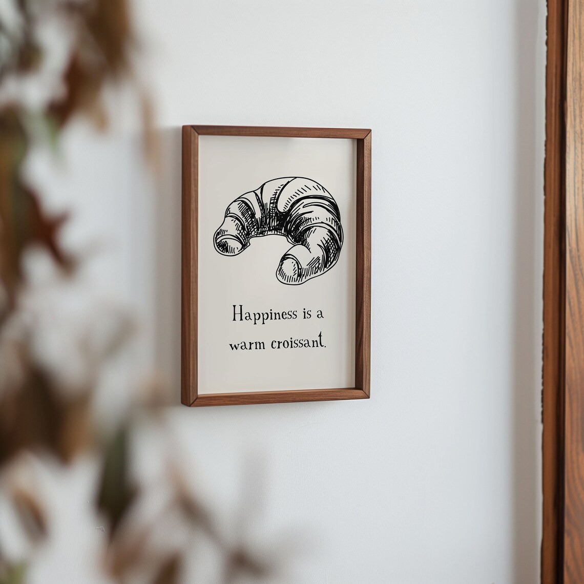 Happiness Is A Warm Croissant Sketch French Bakery Quote Poster - Image 2