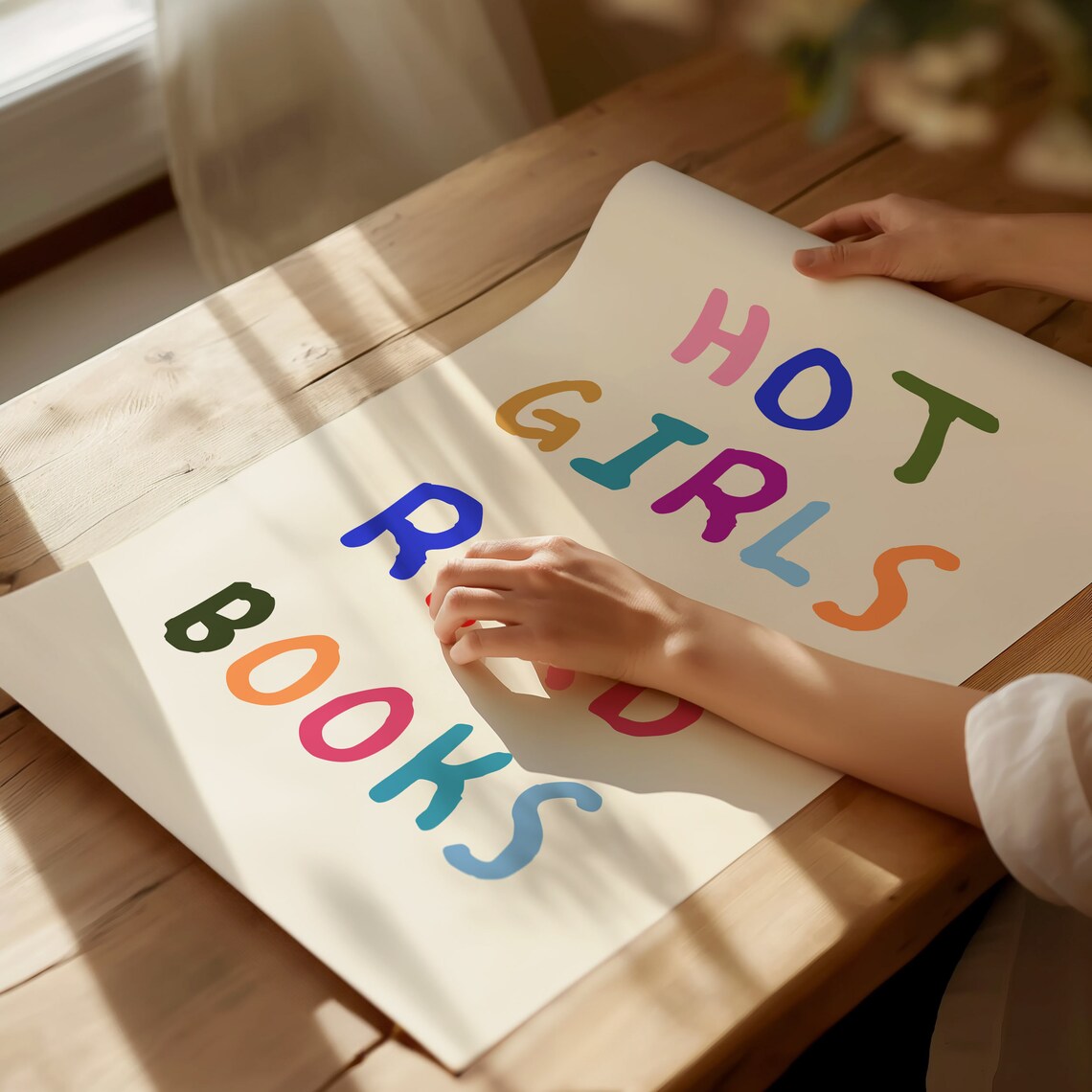 Hot Girls Read Books Colorful Hand Lettered Book Lover Quote Poster - Image 4