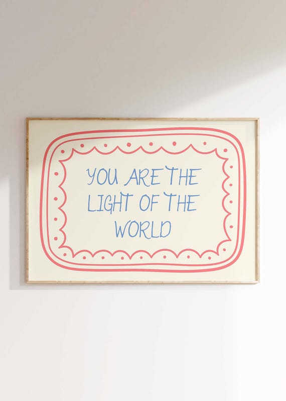 Light Of The World Print Bible Verse Art Cute Nursery Decor Retro Christian Wall Inspirational Quote Colorful Kids Room Poster