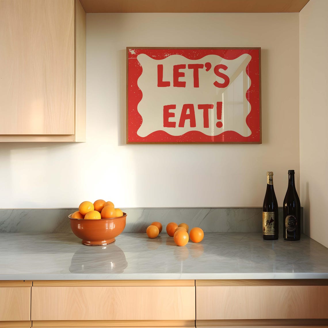 Bold Lets Eat Exclamation Red Retro Wavy Border Kitchen Print - Image 2