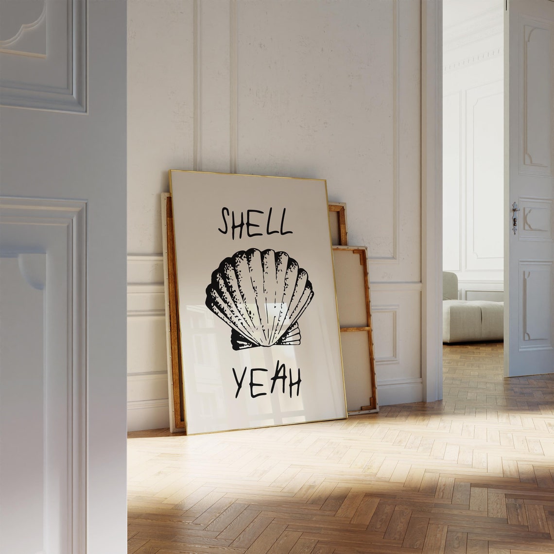 Shell Yeah Black Scallop Shell Coastal Quote Kitchen Decor Poster - Image 3