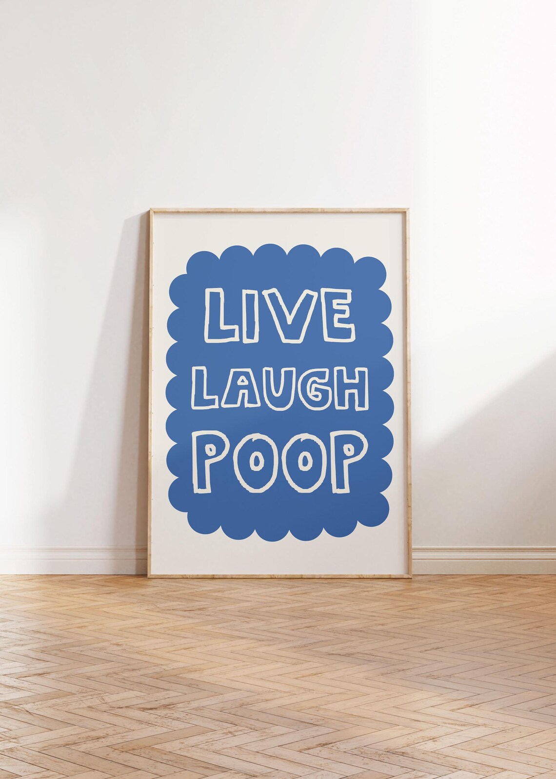 Live Laugh Poop Funny Bathroom Blue Scallop Retro Decor Quote Poster - Image 2