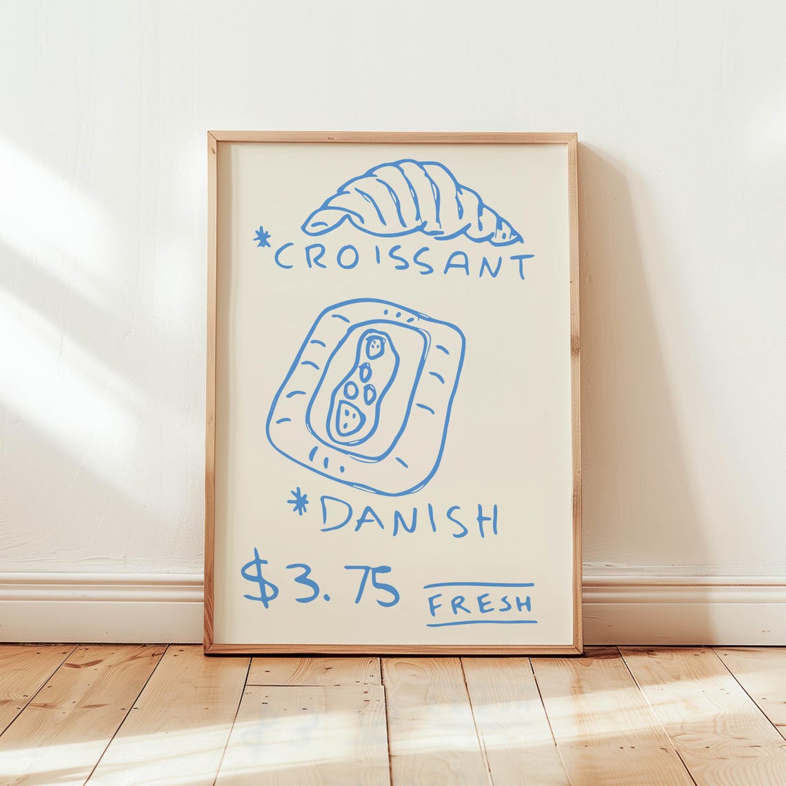 French Croissant Danish Fresh Bakery Blue Line Art Kitchen Poster - Image 5
