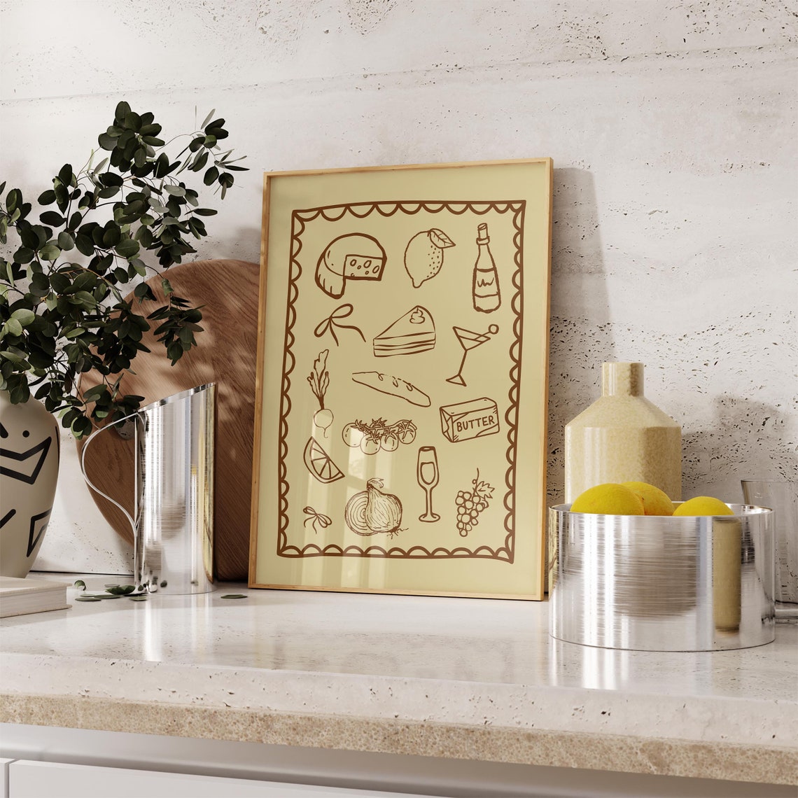 Brown Kitchen Food Icons Butter Cheese Bread Art Kitchen Decor Poster - Image 5