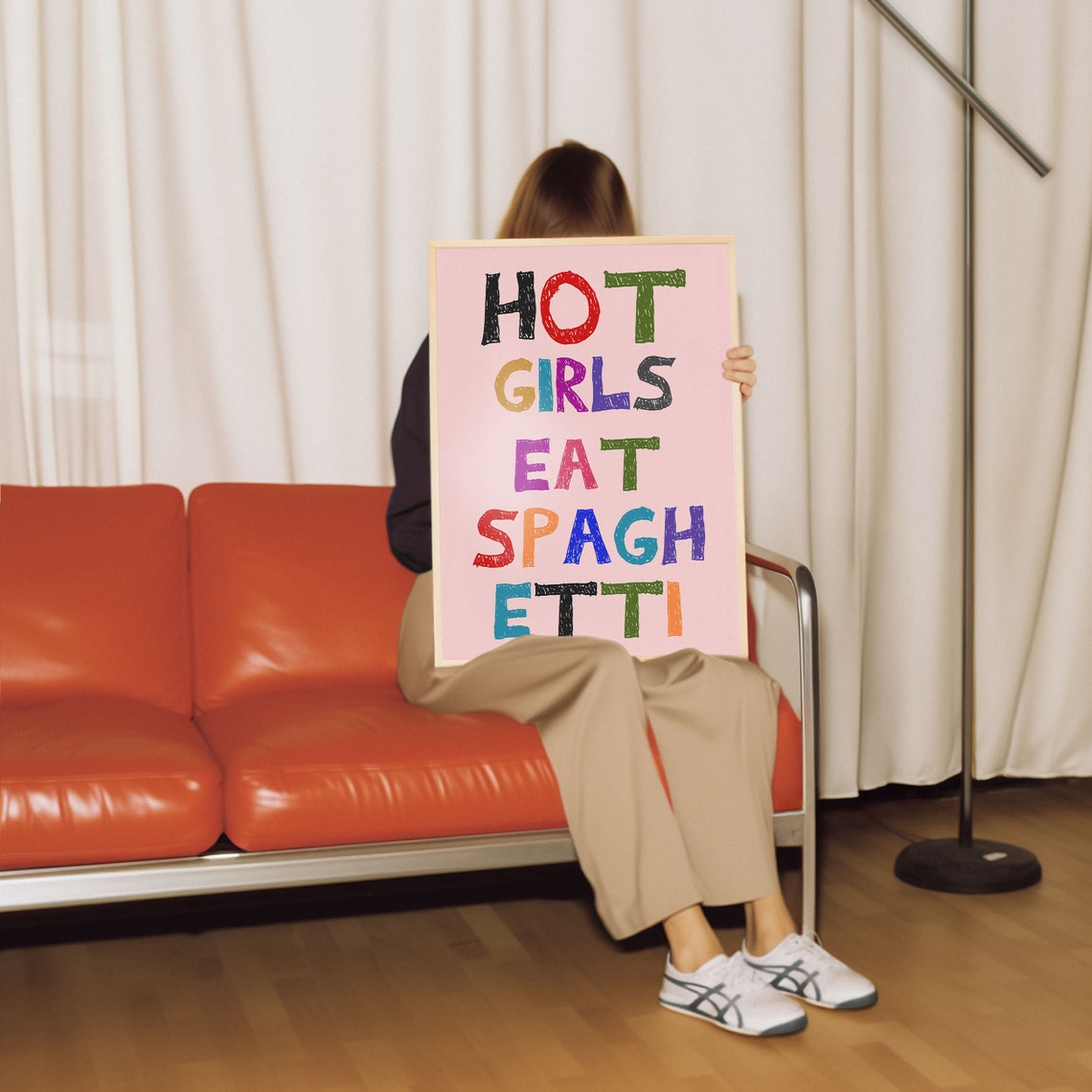 Hot Girls Eat Spaghetti Colorful Hand Lettering Pink Food Poster - Image 3