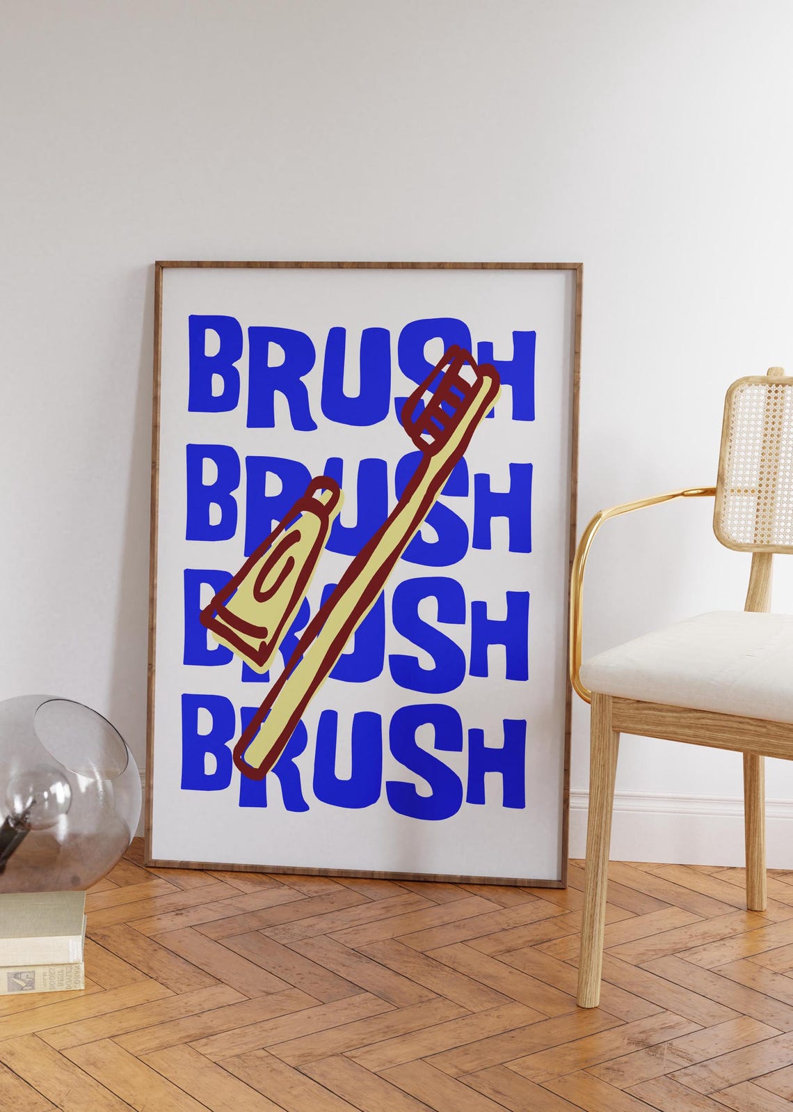 Brush Your Teeth Blue Retro Bathroom Toothbrush Pop Art Poster