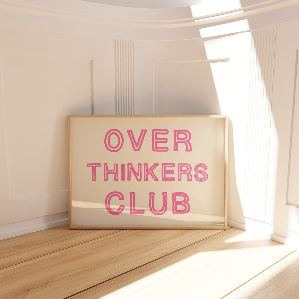 Funny Over Thinkers Club Pink Hand Lettered Retro Quote Wall Art - Image 2