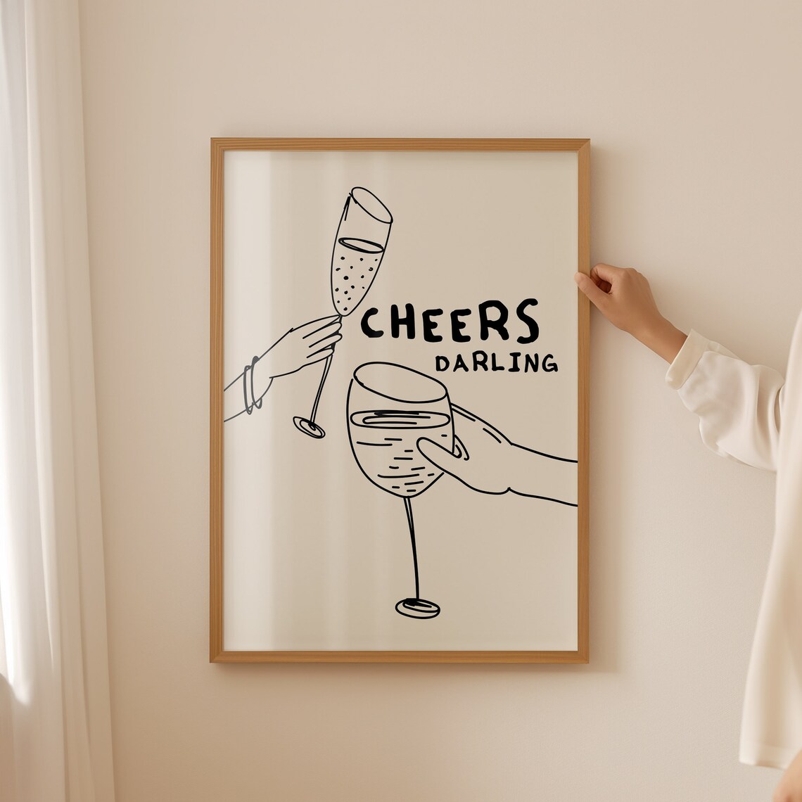 Cheers Darling Funny Wine Glass Toast Line Art Party Bar Poster - Image 5