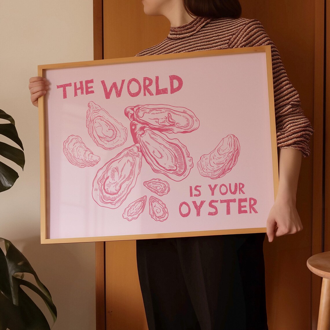 The World Is Your Oyster Pink Shell Drawing Motivational Art Poster - Image 4
