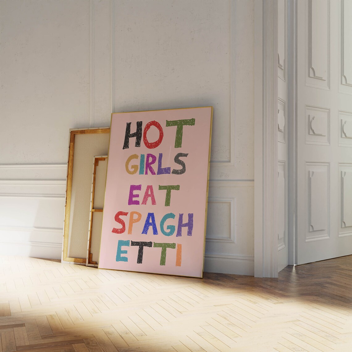 Hot Girls Eat Spaghetti Colorful Hand Lettering Pink Food Poster - Image 4