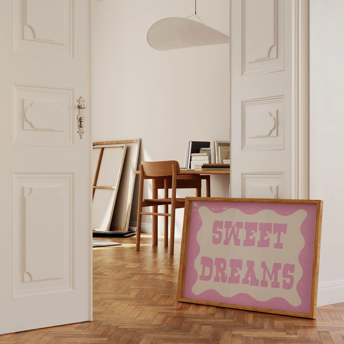 Cozy Sweet Dreams Pink Retro Wavy Border Bedroom Quote Print - Image 3
