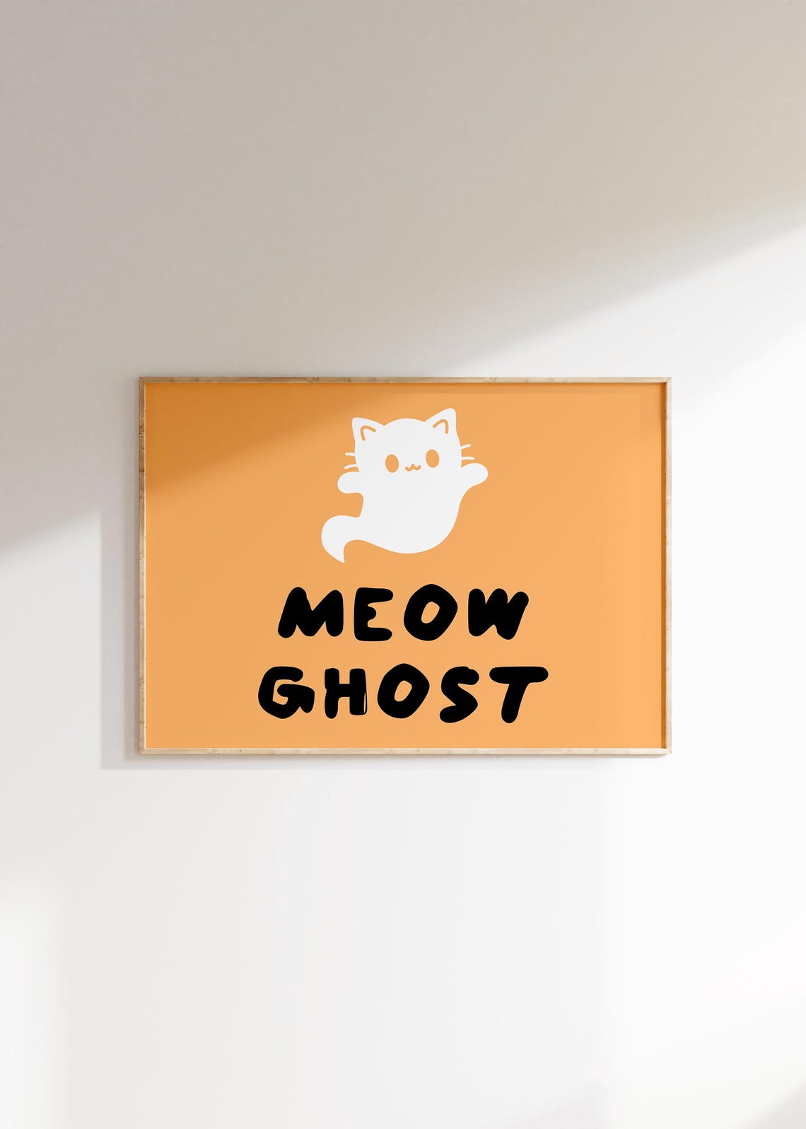 Meow Ghost Cute White Cat Ghost Halloween Poster On Bright Orange - Image 3