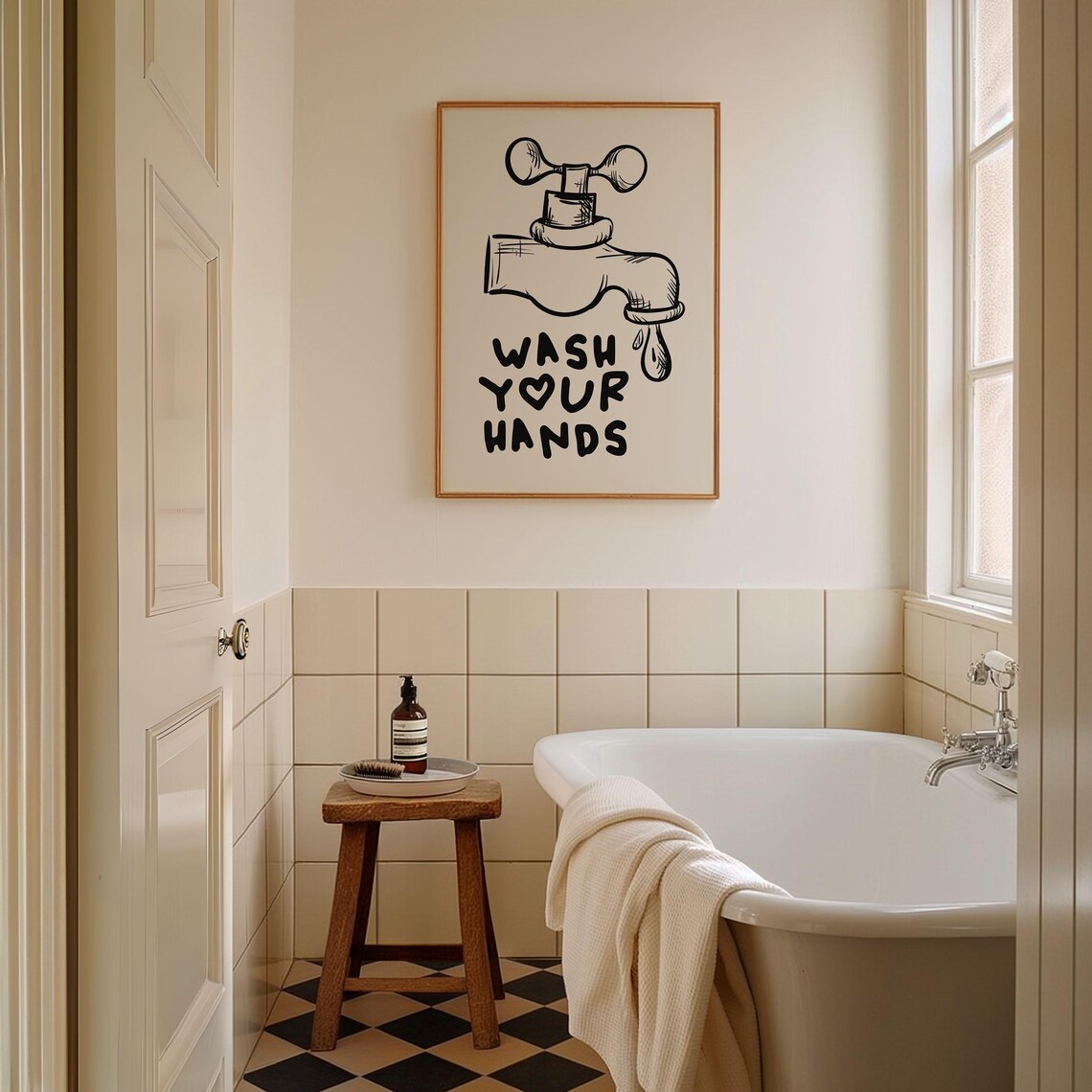 Wash Your Hands Black Faucet Sketch Funny Bathroom Heart Poster - Image 3